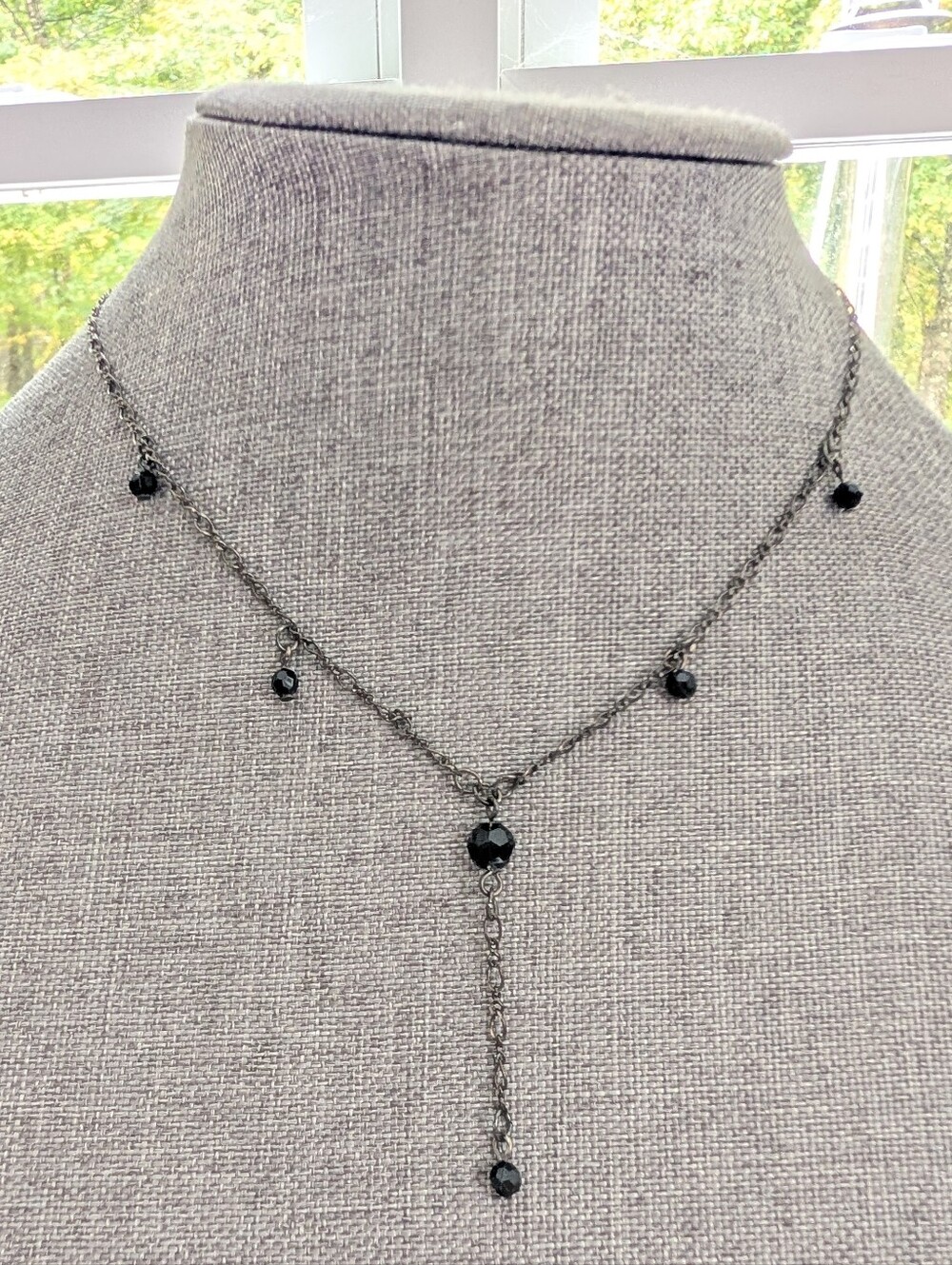 Vintage Y2K 2000s Whimsigoth Black Beaded Y Chain Dainty Feminine Necklace
